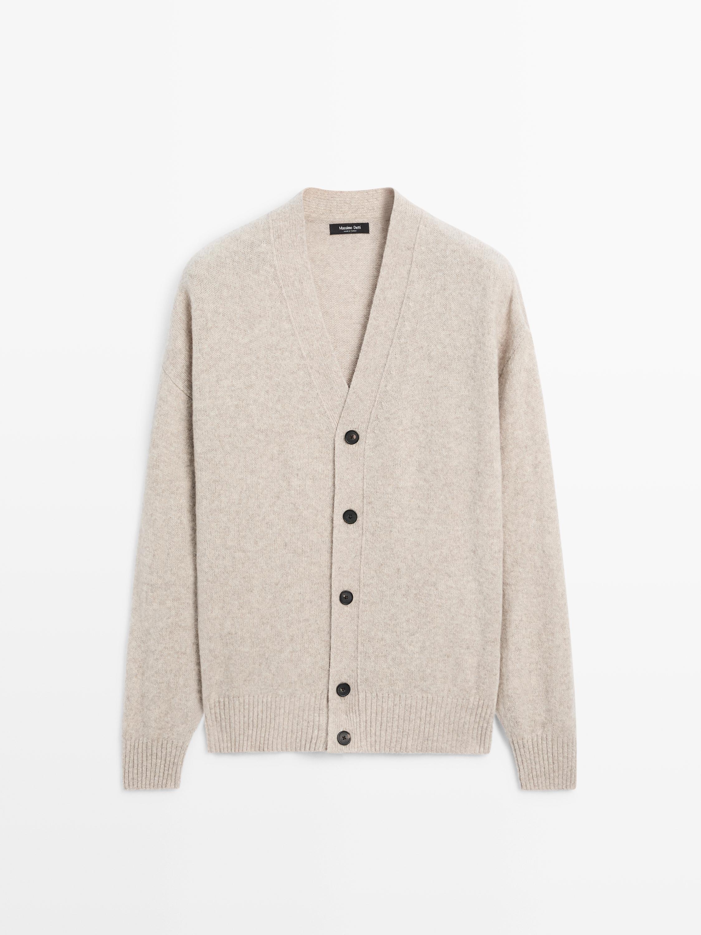 Wool blend V-neck knit cardigan